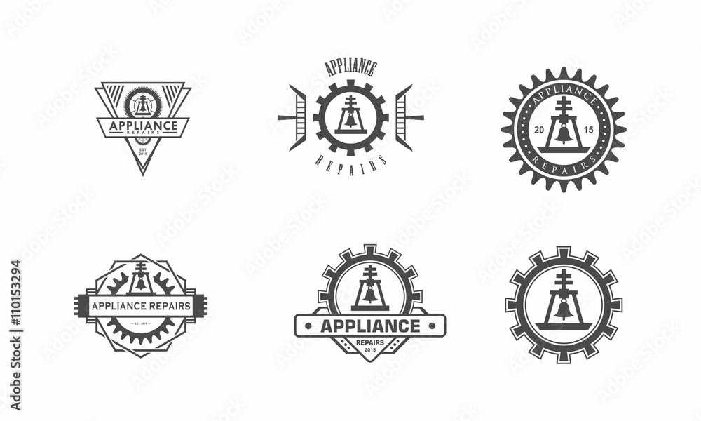 vintage bell symbol emblem label collection appliance repairs logo