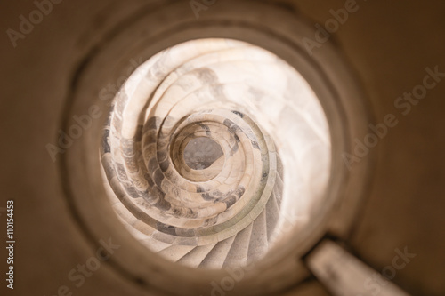 Ancient spiral stone stairs in the castle tower