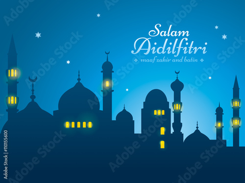 Ramadan background with silhouette mosque