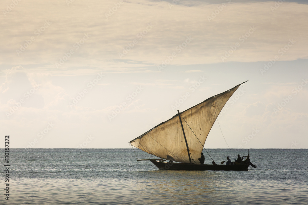 Traditional Fisherman Dhow Boat during the day, Zanzibar, Tanzan