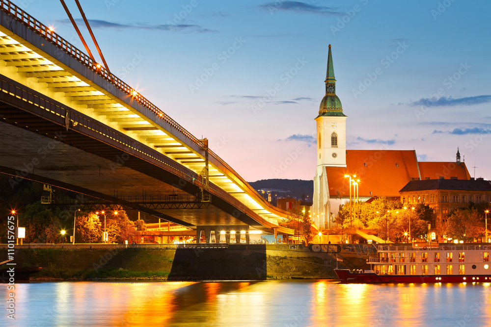 Obraz premium View of st. Martin's cathedral over river Danube, Slovakia.