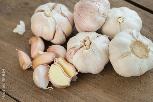 Fresh Garlic on the Wooden Table. Selective focus