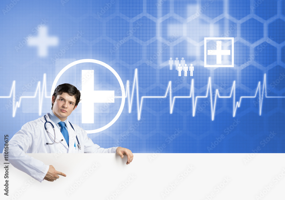 Doctor with banner Doctor with banner