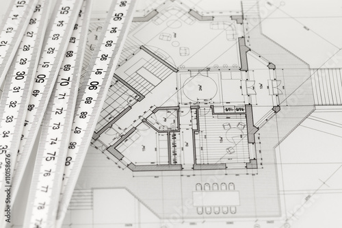 architecture blueprints - house plans & folding ruler