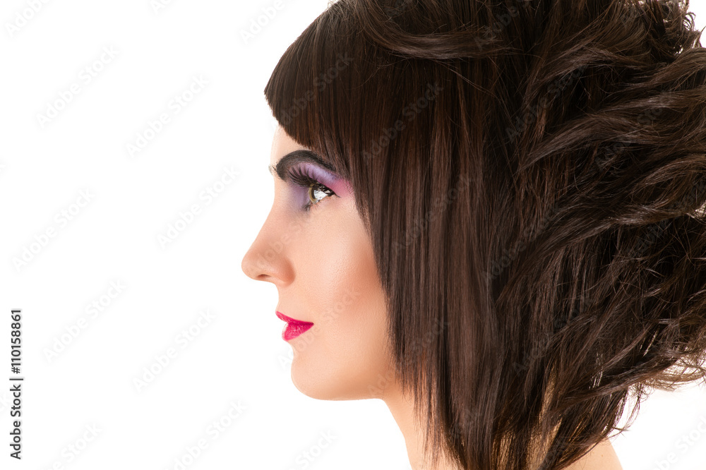 profile face woman with stylish hairstyle and makeup profile face woman with stylish hairstyle and makeup