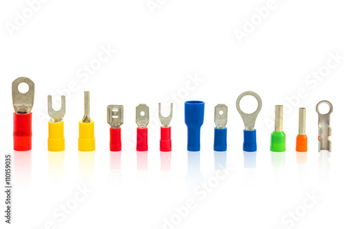 Cable lug use for connecting cables, electrical terminal, electronic work isolate on white with clipping path