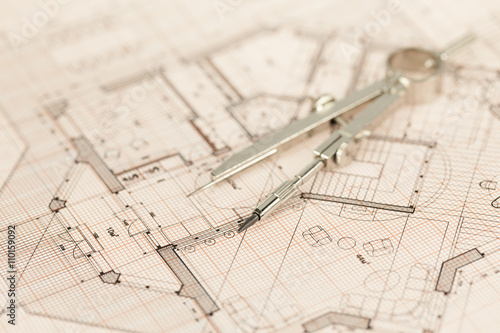 architecture blueprint - house plan & compass © Uladzimir