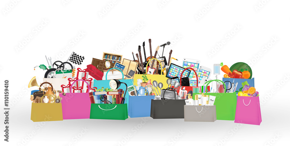 Obraz premium Shopping bags with many object inside 