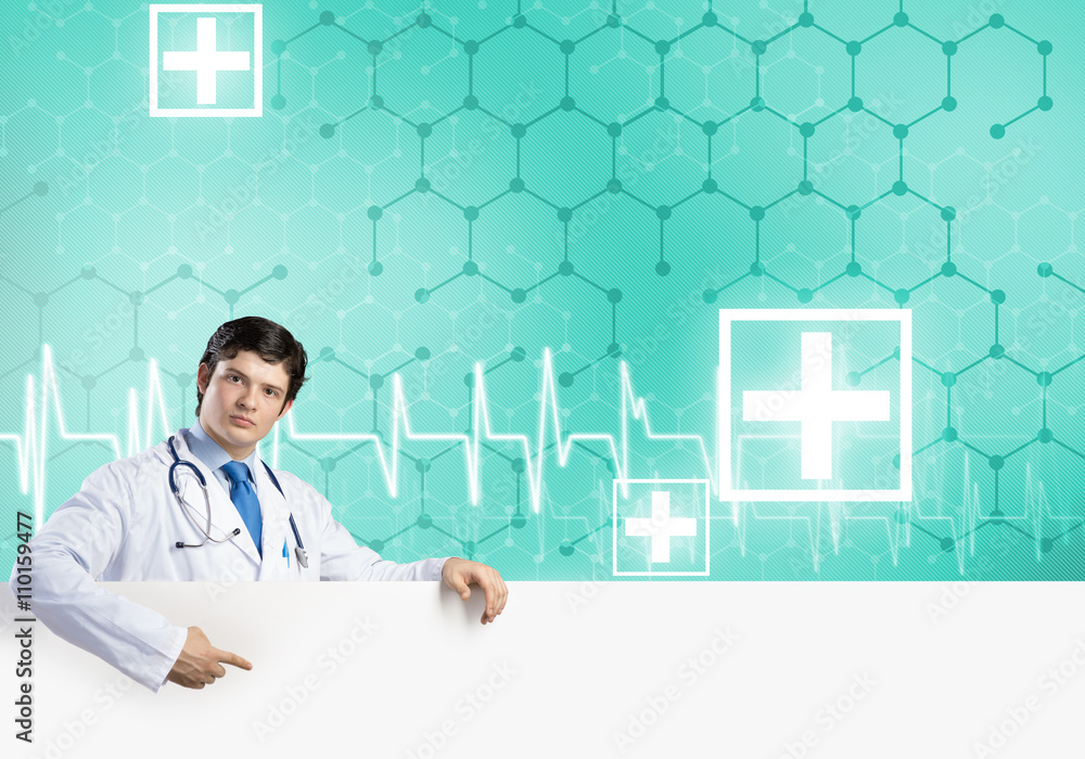 Doctor with banner Doctor with banner