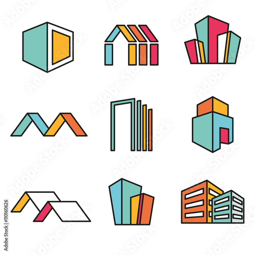 Set of vector real estate house logo designs, Vector, flat icon, badges, labels, clip art. Line art style. Variable line