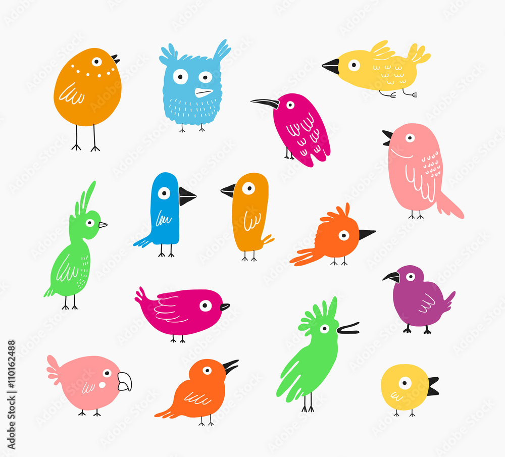Fototapeta premium Color Birds set, vector illustration