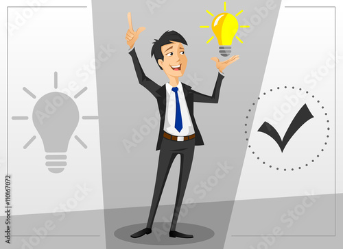 Young businessman working in corporation. He is having a great idea