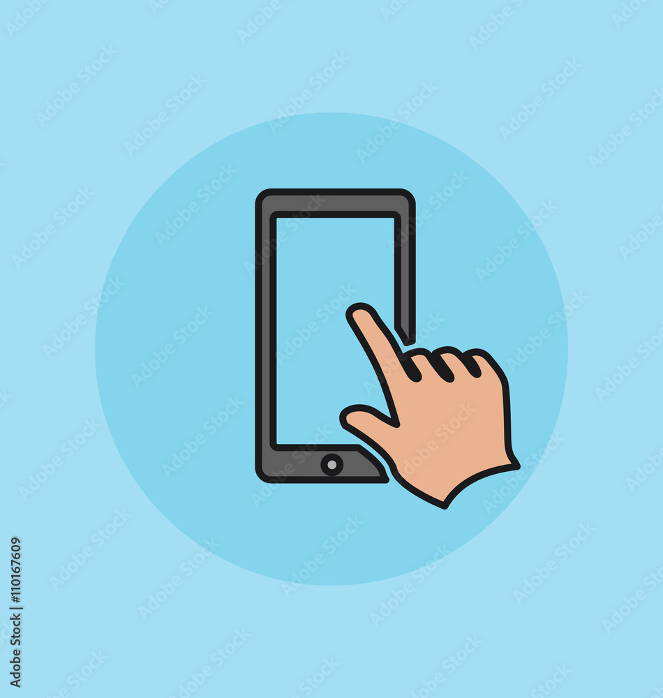Finger touching smartphone screen.