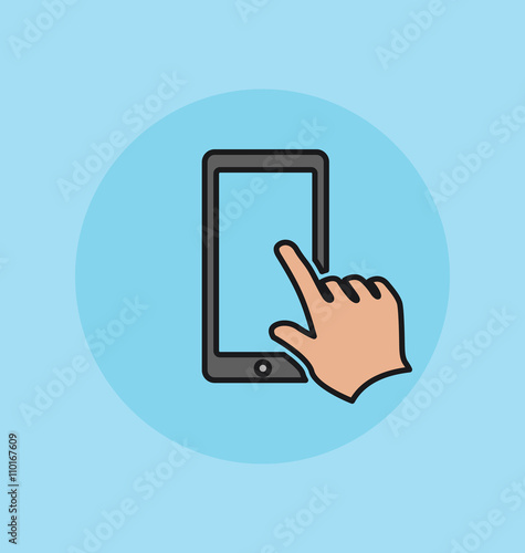 Finger touching smartphone screen.