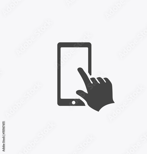 Finger touching smartphone screen.