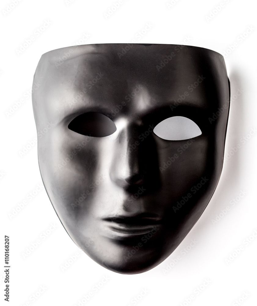 Black mask on white background. Depression concept.