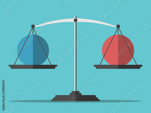 Balance weighing two spheres