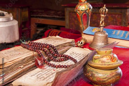 Buddhist religious Vajra, Japa Mala  and bell