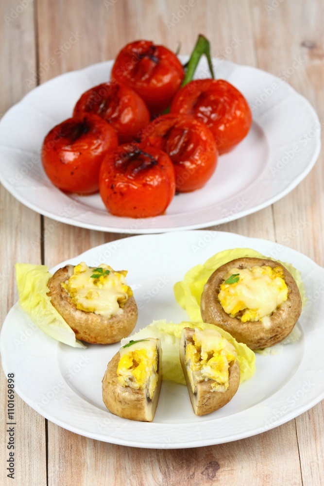 Grilled tomatoes & mushroom filled with eggs Grilled tomatoes & mushroom filled with eggs