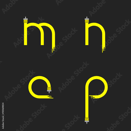 Brush paint stroke alphabet. Letters m n o p. Dripping paint. Vector illustration.
