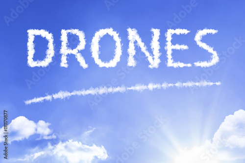 Drones cloud word with a blue sky