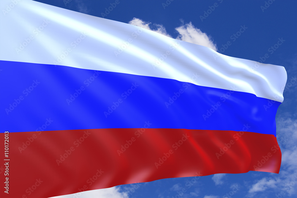 Naklejka premium Russian Flag on sky