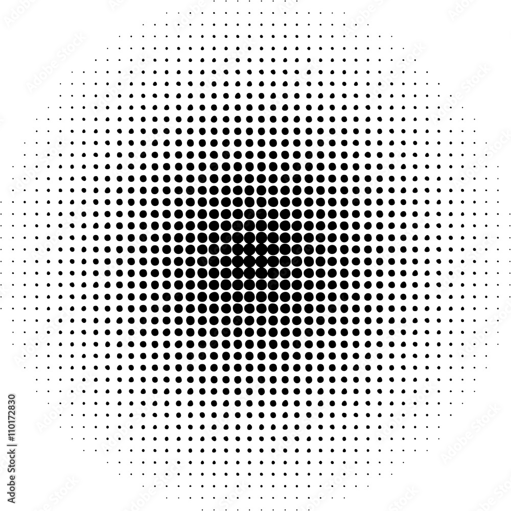 Pop art round elements. Halftone black dots on white background.