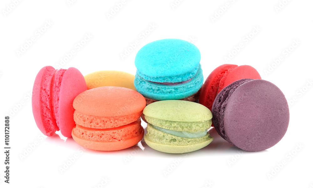 colourful french macaroons or macaron on white background colourful french macaroons or macaron on white background