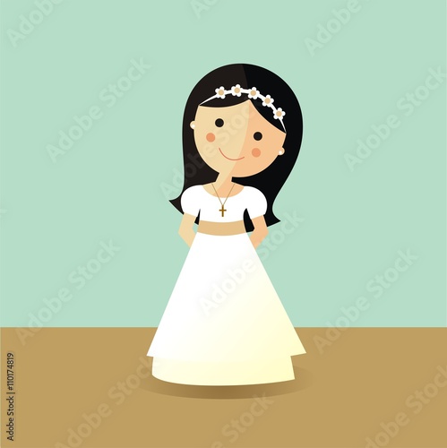 Primera comunión. Niña con un vestido blanco
