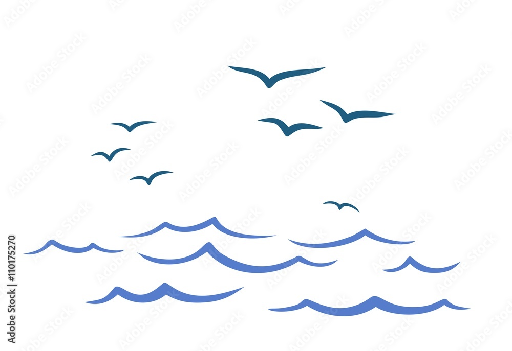 Naklejka premium Flight birds over the ocean. 