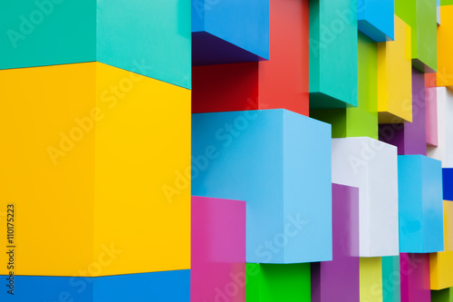 Abstract colorful architectural objects. Yellow, red, green, blue, pink, white colored blocks. Pantone colors concept photo