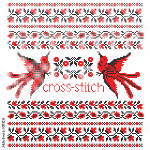 Bird cross-stitch embroidery