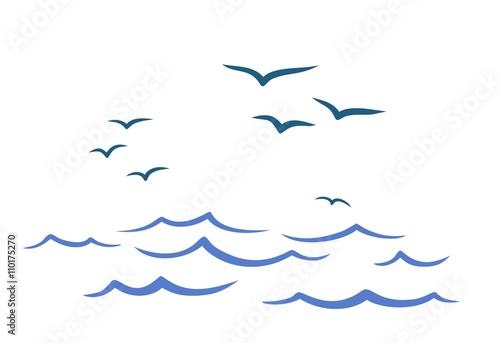 Flight birds over the ocean. 