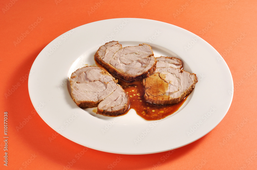 Dish with roasted veal portion