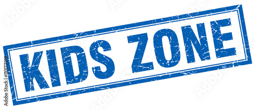 kids zone blue grunge square stamp on white