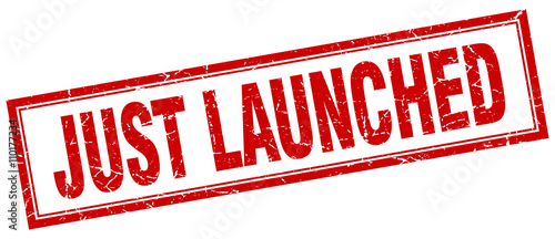 just launched red grunge square stamp on white