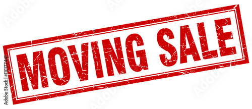 moving sale red grunge square stamp on white