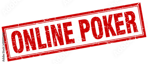 online poker red grunge square stamp on white