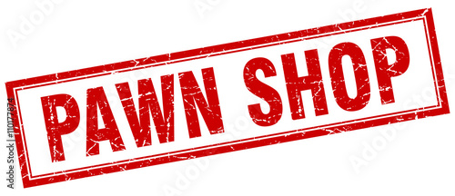 pawn shop red grunge square stamp on white