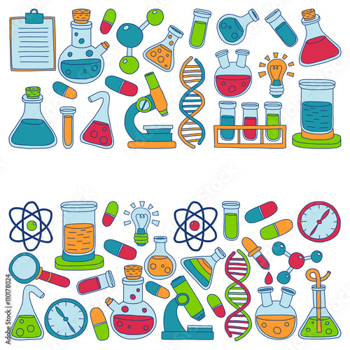 Chemistry Pharmacology Natural sciences Vector doodle set