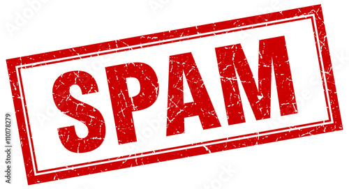 spam red grunge square stamp on white