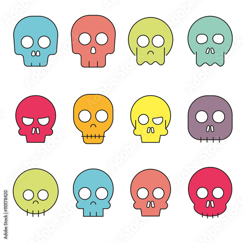 Cartoon skull vector icon set 