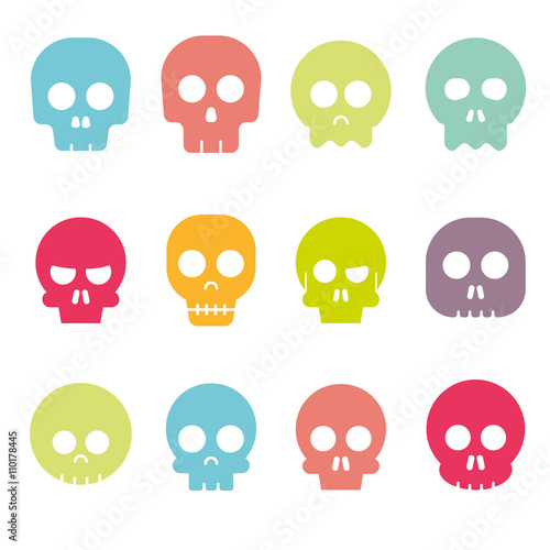 Cartoon skull vector icon set 