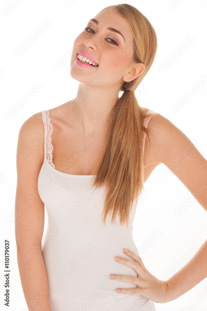 Portrait of beautiful woman on white background Portrait of beautiful woman on white background