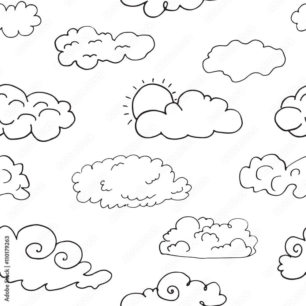 Hand drawn Doodle set of different Clouds, sketch Collection vector illustration isolated on white Hand drawn Doodle set of different Clouds, sketch Collection vector illustration isolated on white