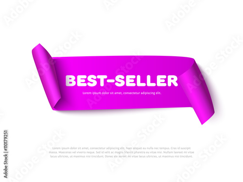Lilac vector curved paper ribbon banner with rolls and inscription isolated on white. Realistic vector paper template for sale promo and advertising. Horizontal paper ribbon web banner