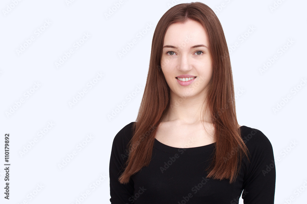 portrait happy woman in black dress portrait happy woman in black dress