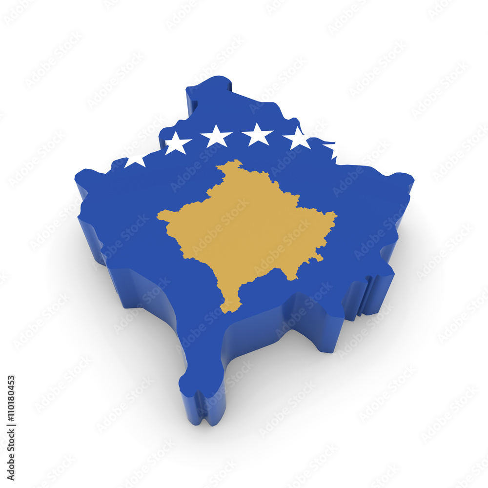3D Illustration Map Outline of Kosovo with the Kosovan Flag 3D Illustration Map Outline of Kosovo with the Kosovan Flag