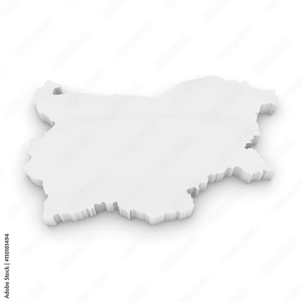 White 3D Illustration Map Outline of Bulgaria Isolated on White