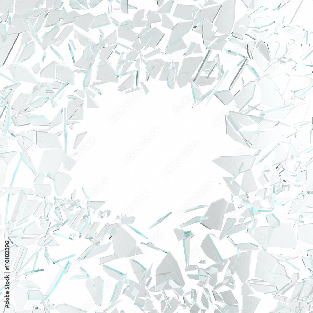 Fototapeta premium Broken glass isolated on white background. 3d illustration